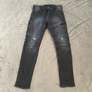 G Star Raw Jeans Mens 28x30 Black Rackam 3D Skinny Stretch Biker Moto